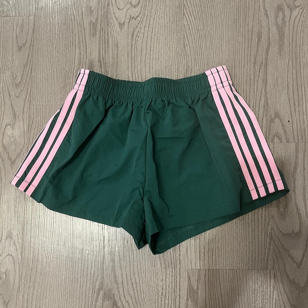 Green and Pink Athletic Shorts with Elastic Waistband